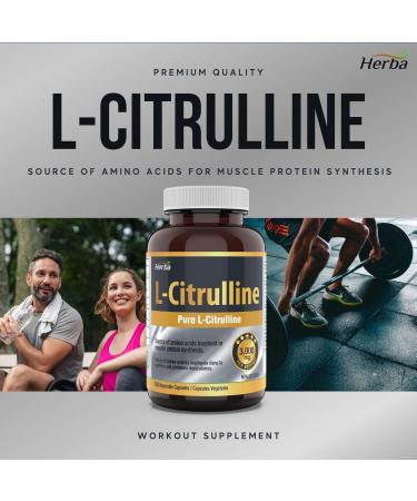 Herba L-Citrulline Capsules 750mg 180 Vegetable Capsules | 3 000mg Per Serving | Pure L Citrulline Nitric Oxide Supplement | NPN from Health Canada | Made & 3rd Party Tested in Canada - Buy Online on SooperMarket.com
