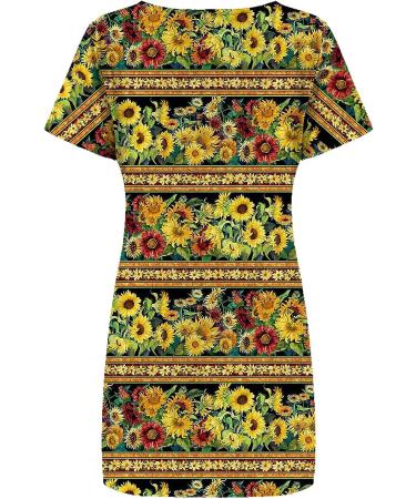 2022 Women's Casual Crewneck Tshirt Dress - Yellow Large, Tropical Print Boho Beach Sundress - Buy Online on SooperMarket.com