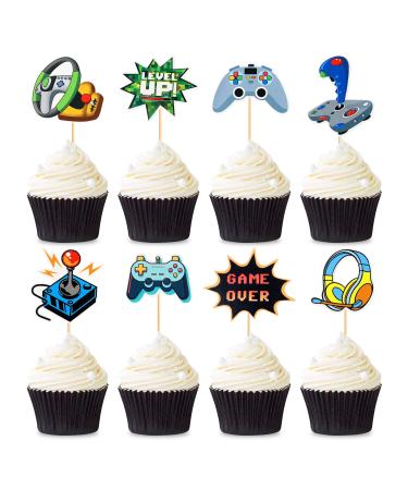 Cyodoos 48Pcs Video Game Cupcake Toppers Assembled Game On Controllers Cupcake Picks GamePad Cake Decorations for Game Theme Baby Shower Kids Boys Girls Birthday Anniversary Party Decorations Supplies