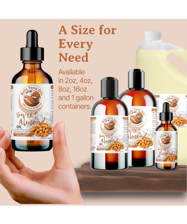 Organic Sweet Almond Oil 4oz - Bella Terra Oils | Pure Cold-Pressed Vitamin E Rich - Luxurious Skin Care - Buy Online on SooperMarket.com