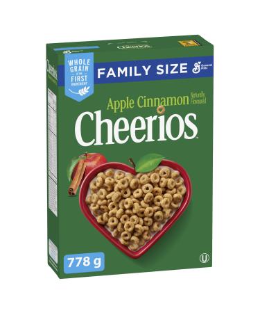 CHEERIOS - FAMILY SIZE PACK - Naturally Flavoured Apple Cinnamon Cereal Box No Artificial Colours No Artificial Flavours Whole Grains 778 Grams Package