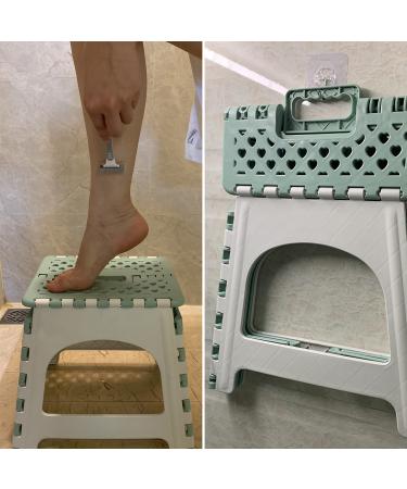 Shower Foot Rest, TRANOMOS Shower Stool for Shaving Legs, Folding Plastic Shower Step Stool for Inside Shower, Waterproof Pedicure Stand Foot Rest for Corner, Green