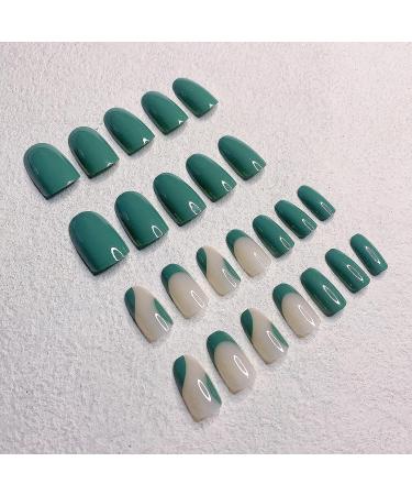 Sunjasmine 24 Pc Almond Fake Nails with Nail Glue - Green Designs | Acrylic Press on Nails for Women & Girls - Buy Online on SooperMarket.com