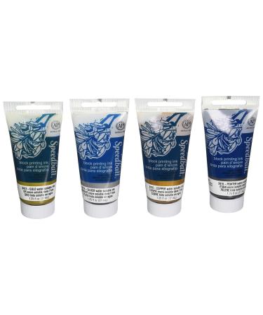 Speedball Water-Soluble Metallic Block Printing Ink Set  4 Iridescent Colors with Satiny Finish  1.25-Ounce Tubes