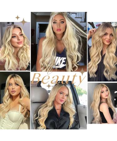 Kellynee Ombre Blonde Wig for Women - Synthetic Hair with Dark Roots | Perfect for Everyday Halloween Parties & Cosplay - Buy Online on SooperMarket.com