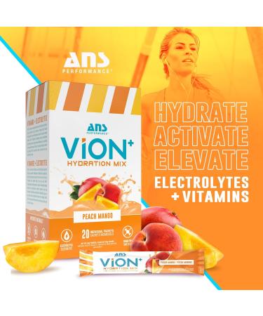 ViON+ Hydration Mix Peach Mango - Sugar-Free Electrolyte Powder with 8 Essential Vitamins - 20 On-the-Go Stick Packs for Hydration Energy & Recovery - Natural Flavors & No Artificial Colors or Dyes - Buy Online on SooperMarket.com