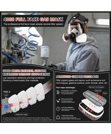 Full Face Gas Respirator mask Gas Masks Survival Nuclear and Chemical with 6001 Activated Carbon Filter Reusable Respirator Mask for Gases Dust Vapors Chemicals Fume Paint Spray Sanding - Buy Online on SooperMarket.com