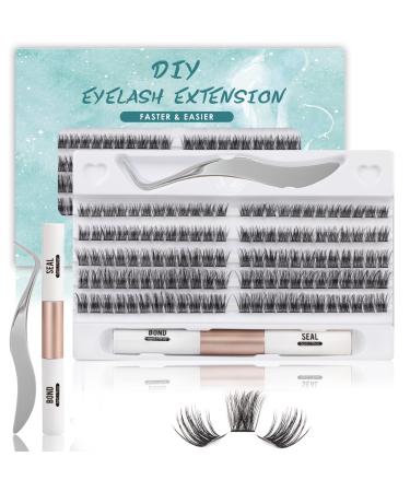SISILILY Lash Extension Kit-Individual Lashes with Bond and Seal-120 Lash Clusters DIY False Eyelashes Volume Cluster Lashes with Eyelash Glue and Lash Tweezers C D Curl 10/12/14/15/16mm(DM28-mix) 120 clusters - DM28