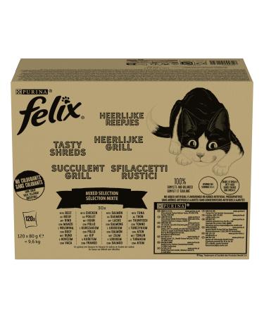 Felix Tasty Shreds Adult Wet Cat Food Mixed Selection in Gravy 120x80g Mixed 80 g (Pack of 120)
