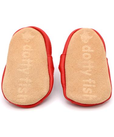 Dotty Fish Soft Leather Baby Shoes | Toddler Sandals | Non-slip Suede Soles | Red, 0-6 Months to 3-4 Years - Buy Online on SooperMarket.com