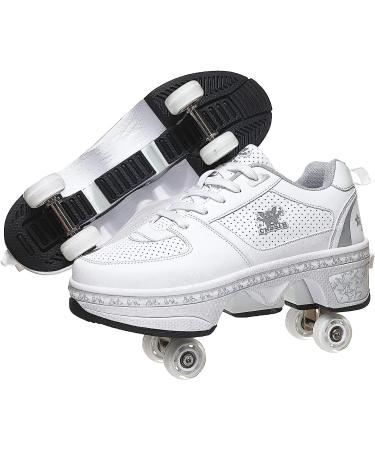 Silver Roller Skates for Women and Men | Outdoor Parkour Shoes with Retractable Wheels | Adults/Kids Quad Roller Skates | Size 8.5 US - Buy Online on SooperMarket.com