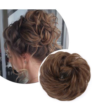 Thick Hair Bun Extensions Messy Curly Hair Scrunchies Hairpieces Synthetic Donut Updo Hair Pieces for Women Girls - Light Brown 45 g Brown/Light Brown