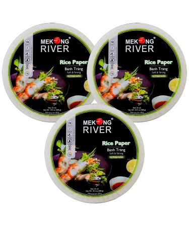 Lyan Mekong River Banh Trang Vietnamese Rice Paper Round 22cm - 300g - Pack of 3 | Gluten-Free | Vegan | Halal | 100% Natural Rice Paper 300g (Pack of 3)