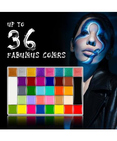 CCbeauty 36 Colors Face Body Paint Oil Palette with Green Brushes Kit | Professional, Non-Toxic, Hypoallergenic for Halloween, Cosplay, SFX | Adults & Girls - Buy Online on SooperMarket.com