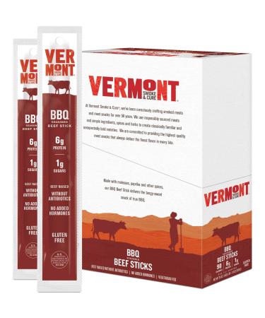 Vermont Smoke and Cure Meat Sticks Antibiotic Free Gluten Free BBQ Great Keto Snack High in Protein Low Sugar Stick (32573)  BBQ Beef 1 Ounce (Pack of 24) 24 Count