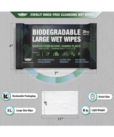 Everlit Survival Natural Bamboo Wet Wipes - Rinse-free Biodegradable Body Wipes for Travel, Camping, and Gym - 5 Packs of 20 Count - Buy Online on SooperMarket.com