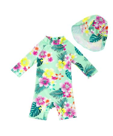 upandfast Baby Girl One Piece Swimwear Suits with Sun Hat Toddler Swimsuits UPF 50+ Sun Protection 12-18 Months Green Flower