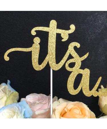 Glitter Double Sided Gold Gender Reveal Cake Topper - Boy or Girl Baby Party Decor - Buy Online on SooperMarket.com