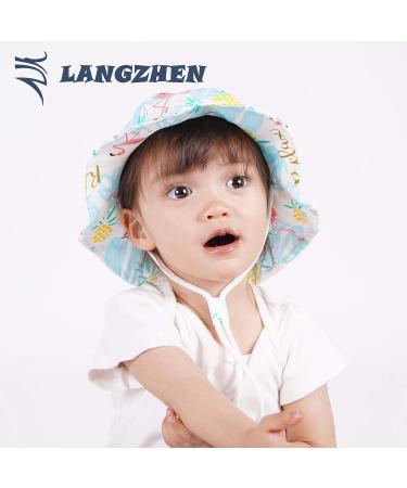 LANGZHEN Baby Girls Beach Sun Hat | Adjustable Toddler Kids Wide Brim Play Hat | Flamingo-Pink+Blue 6-12 Months - Buy Online on SooperMarket.com