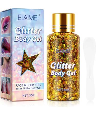 Gold Holographic Body Glitter Gel for Face, Body, Hair & Nails - Waterproof & Long Lasting | Perfect for Concerts, Parties & Festivals - Buy Online on SooperMarket.com