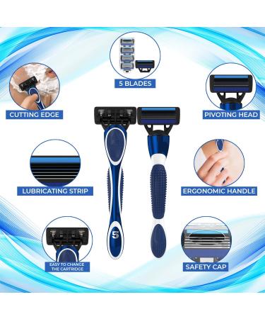 Men's 5-Blade Razor with Dual Lubrication, Precision Trimmer & 4 Cartridge Refills - Blue - Buy Online on SooperMarket.com