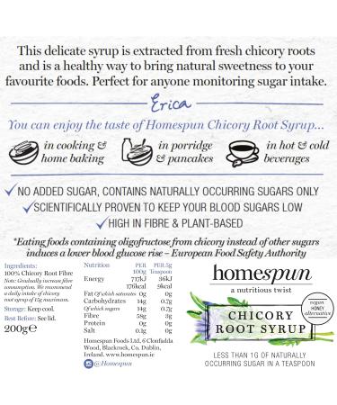 Homespun Chicory Root Syrup - Keto & Low Carb Sweetener - Vegan Honey Alternative - High Prebiotic Fiber - Diabetic Friendly - Plant Based - 2x 200g Glass Jars - Buy Online on SooperMarket.com