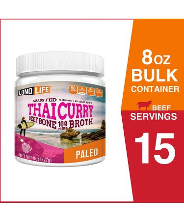 LonoLife Thai Curry Beef Bone Broth Powder - 10g Protein, Paleo & Keto Friendly, Gluten-Free - 8oz Bulk Container, 15 Servings - Packaging May Vary - Buy Online on SooperMarket.com