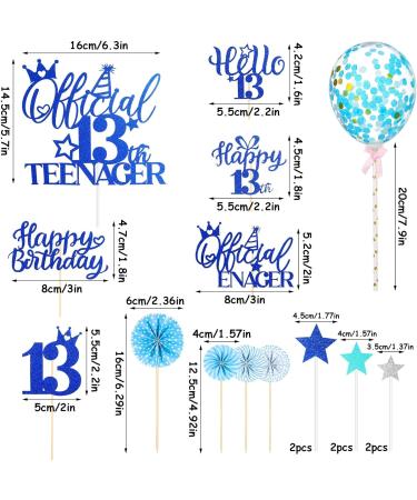 17 Pcs Official 13th Teenager Cake Toppers Giltter Blue Number 13 Pick Cake Decoration Official Teenager Cake Topper with Ballon Cheers to 13 Fabulous Birthday Decoration for 13th Birthday Party - Buy Online on SooperMarket.com