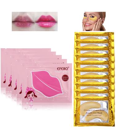 DELISOUL Collagen Crystal Lip Masks and Gold Under Eye Masks Set 20 Pieces Natural Moisturizing Gel Anti-Aging Anti Chapped Hydrating Reducing Puffiness Dark Circles and Wrinkles Lip Eye Pads for Women and Men 20 Count(P...