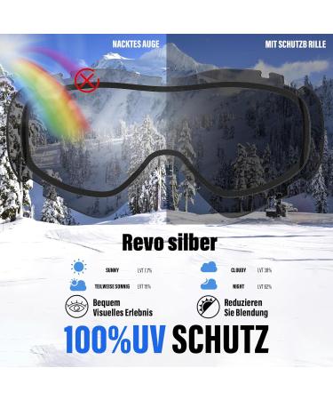 Buy KTEBO Ski Goggles for Men & Women | UV Protection Anti-Fog Mirrored | Perfect for Glasses Wearers - Silver Color - Buy Online on SooperMarket.com