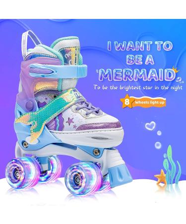 NEMONE Mermaid/Bunny Strawberry Light up Roller Skates | Adjustable 4 Sizes | Purple/Blue Skates for Girls | Indoor/Outdoor Kids Skates - A-Mermaid Medium - Big Kid - Buy Online on SooperMarket.com
