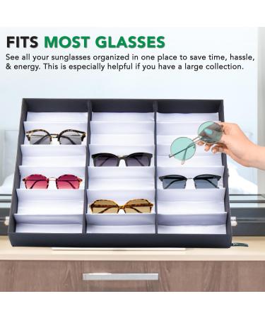 ProSource 18 Slot Sunglasses Organizer Box | Fabric Lined Display Case with Snap Close for Safe Storage - Buy Online on SooperMarket.com