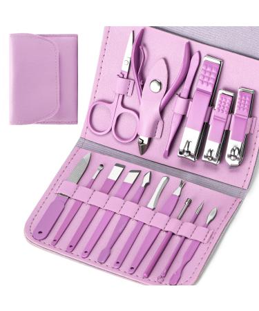 Manicure Set Start Makers Manicure Pedicure Kit Nail Clippers 16 in 1 Professional Stainless Steel Cuticle trimmer Grooming Kit for Men Women with Storage Travel Case Purple