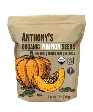 Anthony's Organic Pumpkin Seeds 2 lb Gluten Free Non GMO No Shell Unsalted Keto Friendly