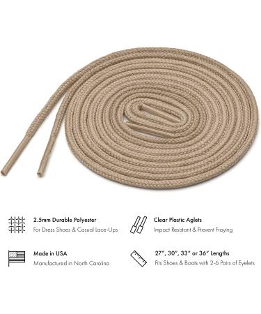 USA Made 2.5mm Round Waxed Shoelaces - 27-36 Inch in Tan - Benchmark Dress Shoe Laces - Buy Online on SooperMarket.com