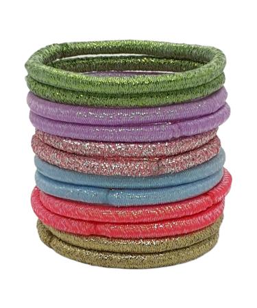 12 PCS Elastic Hair Bands 3mm Elastic Hair Ties Ponytail Holders Bulk Hair Ties No Metal Gentle Elastics for Women Men Girls Kids (Multi-Colored Glitter)