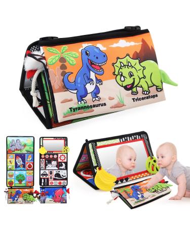 Joyplus baby toy 6 months foldable baby mirror toys with a crackling book Developed baby prone base toys black white contrast pattern baby toys with mirror for 0+ months newborn