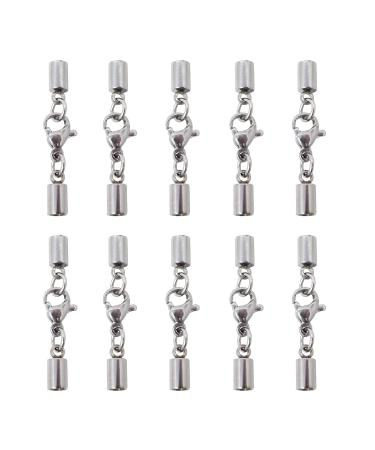 Honbay 10PCS 3mm Stainless Steel Leather Cord End Caps with Lobster Clasp Connector for Jewelry Making