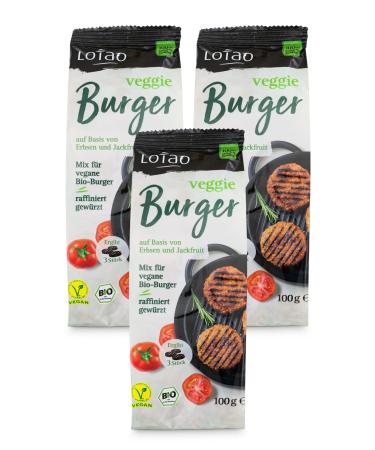 Soy -free Lotao veggie burger - 3x100g mix for vegan burger patties |Vegan meat replacement with pea protein and jackfruit |Vegan food: organic without additives delicious and quick finished 3x burger dry mix