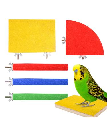 Heyu-Lotus 5 Pack Bird Parrot Perches Natural Wood Bird Perch Stand Platform Paw Grinding Stick Set Bird Cage Accessories for Small Parakeets Cockatiels Budgies Conures