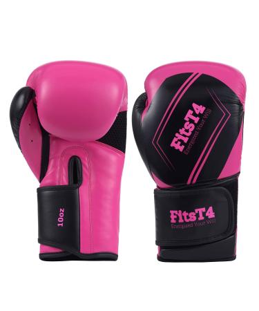 FitsT4 Pro Grade Boxing Gloves PU Leather Kickboxing Muay Thai Punching Bag MMA Sparring Training Fight Glove Rose 10 oz