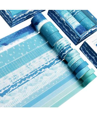 DAPUTOU Washi Tape Set of 12 Rolls,Blue Sea Wave Decorative Washi Masking Tape Sets for Craft,Kids,Scrapbook,DIY,Gift Wrapping