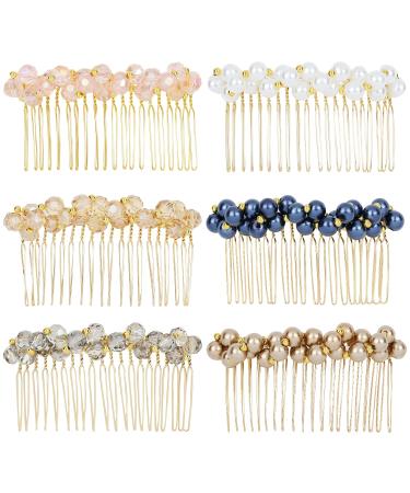 6 Pack Luxury Fancy Jeweled Gems Crystal Diamond Pearl Rhinestone Glitter Sparkly Decorative Metal Side Hair Combs Teeth Slide Hair Clips Barrettes French Twist Bun Thick Hair Holder for Women Girls