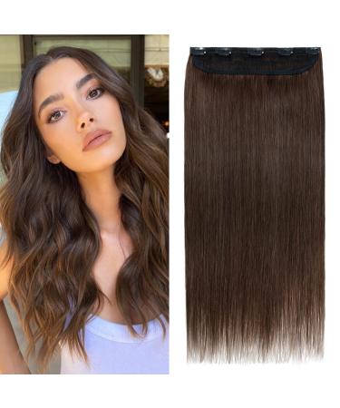 Hair parts real hair extensions clip in 1 tress 5 clips thick hair part soft hair extension 100% remy human hair 55cm-100g 04# medium brown 55 cm (1 Pack) chocolate brown