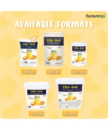 Nortembio Citric Acid Powder 1 kg - 100% Pure & Ecological for Cooking & Baking + Free Recipe eBook - Buy Online on SooperMarket.com