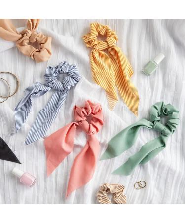 Chiffon Scarf Hair Scrunchies 14 Pack - 7 Striped 7 Solid - Women's Stylist Accessories - Buy Online on SooperMarket.com
