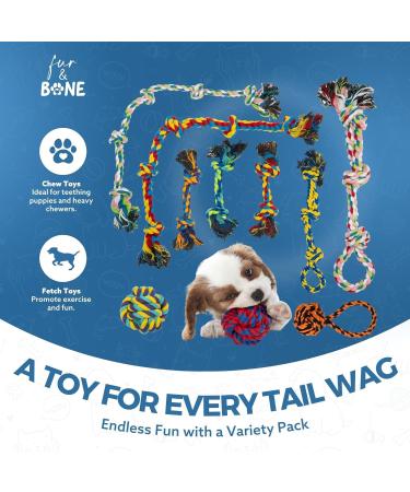 Fur & Bone 10 Pack Dog Rope Toy Dog Chew Toys for Aggressive Chewers - Cotton Puppy Toys | Dog Toys Indestructible for Dog Chews | Dog Toy Indestructible Dog Toys Dog Accessories Chew Toys for Dogs - Buy Online on SooperMarket.com