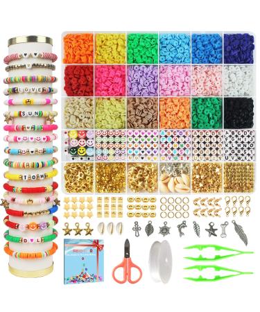 Redtwo 5100 Clay Beads Bracelet Making Kit, Preppy Spacer Flat Beads for Jewelry Making,Polymer Heishi Beads with Charms and Elastic Strings Gifts for Teen Girls Crafts for Girls Ages 8-12