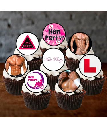 PRECUT Hen Party Mini Cupcake Toppers Edible Ladies Night Cake Decorations Edible Bachelorette Cake Decorations Hen Night Cupcake Decoration Naughty Butler Cake Topper (24) - Buy Online on SooperMarket.com