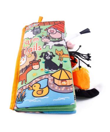 Eutionho Baby Soft Books Bath Baby Cloth Book First Year 3D Animals Tails Crinkle Sensory Touch and Feel Book Fabric Activity for Baby Toddler Kids Identify Skill Boys and Girls Farm Tails